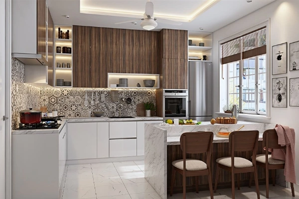 Interiors modern style kitchen with breakfast counter 1