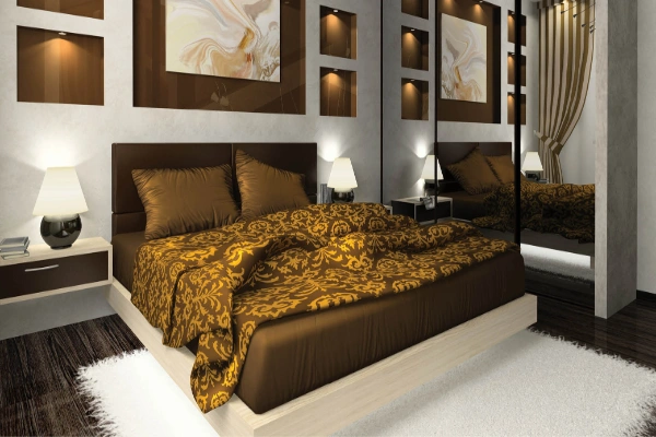 Interiors the luxurious brown motif and the plush headboard of this bedroom take elegance to the next level